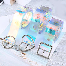 Load image into Gallery viewer, New Laser Women Belt Holographic Clear Waist Belt Metal Pin Buckle Transparent Waist Belts