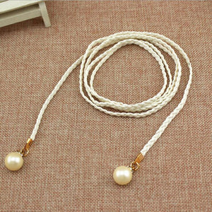 Hot Women Fashion Solid Color Self Tie Slim Belt Faux Pearl Waist Strap Waistband 1 order