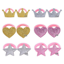 Load image into Gallery viewer, Golden 1Pair Hair Bands Princess Star Pink Elastic Children Crown Hair Ropes Adjustable Baby Headdress Heart Hair Rope