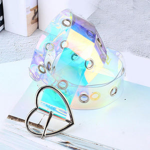 New Laser Women Belt Holographic Clear Waist Belt Metal Pin Buckle Transparent Waist Belts