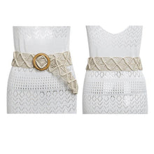 Load image into Gallery viewer, Women Belt Weave Wrap Around Tie Round Buckle Corset Cinch Waist Wide Dress Belt