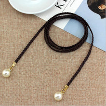 Load image into Gallery viewer, Hot Women Fashion Solid Color Self Tie Slim Belt Faux Pearl Waist Strap Waistband 1 order