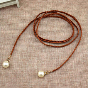 Hot Women Fashion Solid Color Self Tie Slim Belt Faux Pearl Waist Strap Waistband 1 order